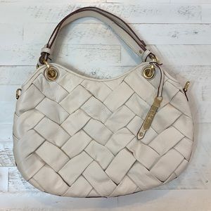 Cole Haan Ivory Basket Weave Leather Shoulder Bag